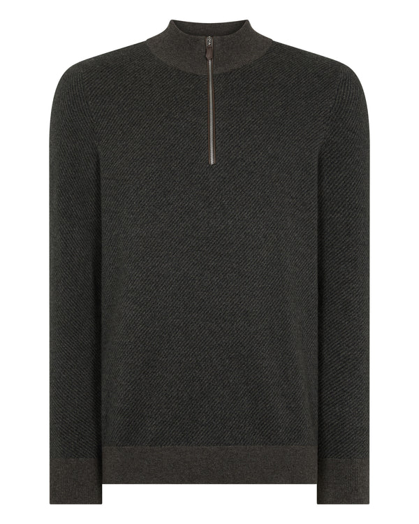 Men's Temple Jacquard Half Zip Cashmere Jumper  2