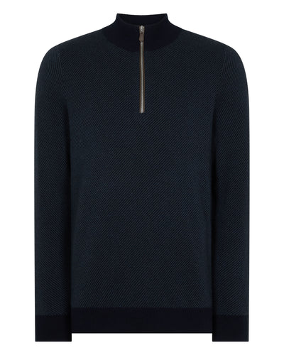 N.Peal Men's Temple Jacquard Half Zip Cashmere Jumper Navy Blue