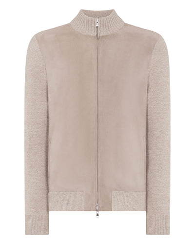 N.Peal Men's Davos Suede Front Jacket Toasted Sesame Brown