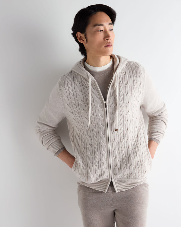 Men's Fulham Cable Zip Cashmere Hoodie 1