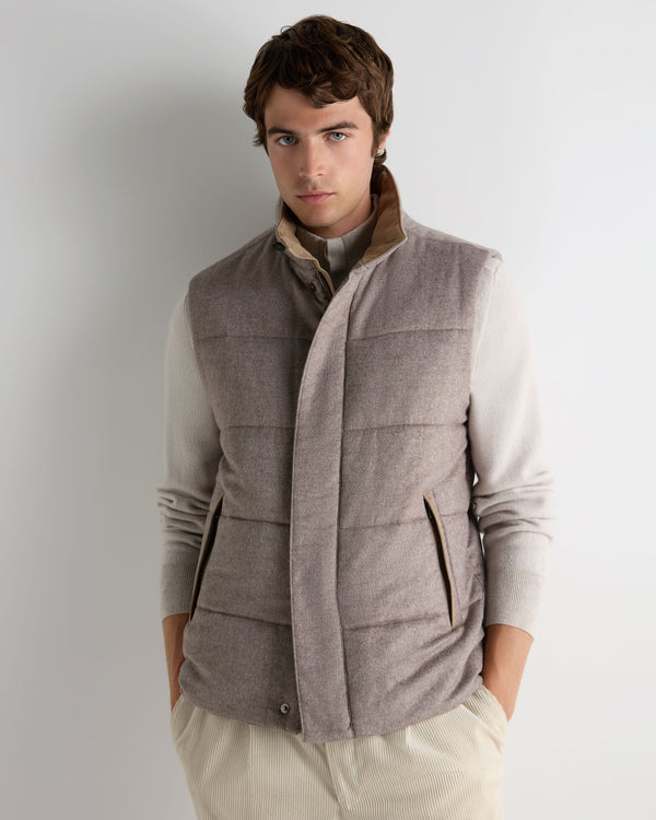 N.Peal Men's Vancouver Herringbone Gilet Light Beige Brown