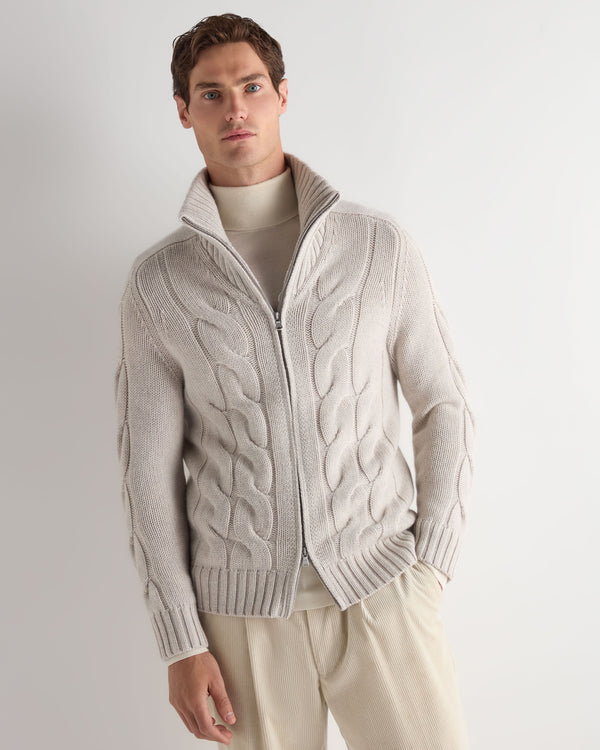 Men's Chunky Cable Full Zip Cashmere Jumper 1