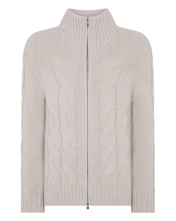 Men's Chunky Cable Full Zip Cashmere Jumper 2