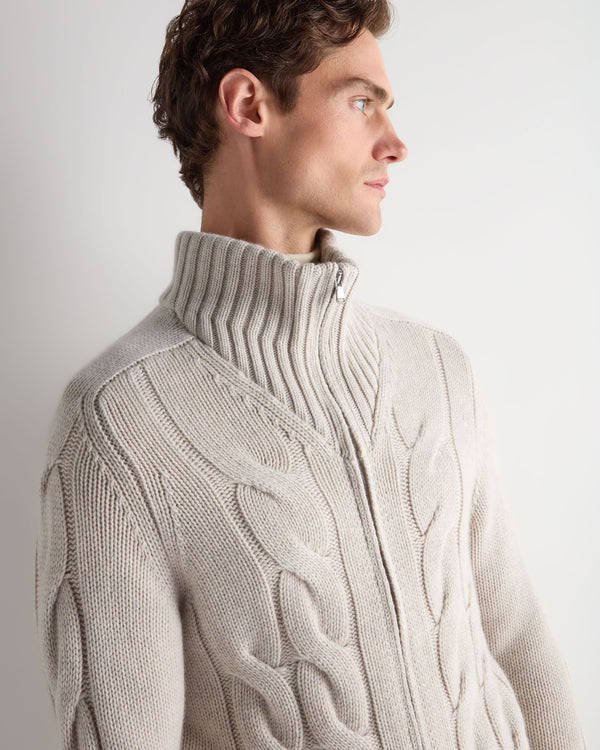Men's Chunky Cable Full Zip Cashmere Jumper 5