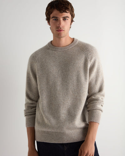 N.Peal Men's Raglan Cashmere Jumper Basilica Beige Brown Marl