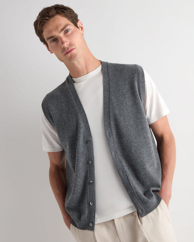 N.Peal Men's Sleeveless Cashmere Tank Top Elephant Grey