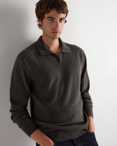 N.Peal Men's Sloane Cashmere Polo Grey Moss