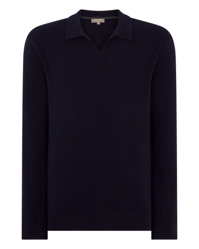 N.Peal Men's Sloane Cashmere Polo Navy Blue