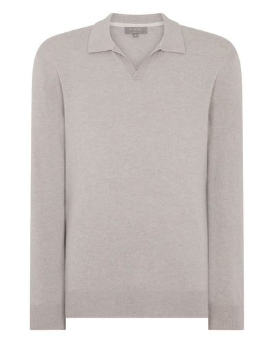 N.Peal Men's Sloane Cashmere Polo Oat Grey