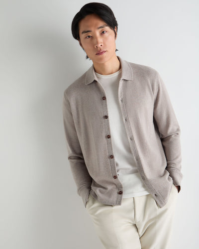 N.Peal Men's Putney Cashmere Polo Shirt Oat Grey