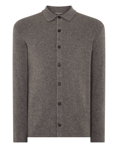 N.Peal Men's Putney Cashmere Polo Shirt Wood Smoke Brown