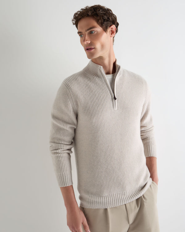Men's Ribbed Half Zip Cashmere Jumper 1
