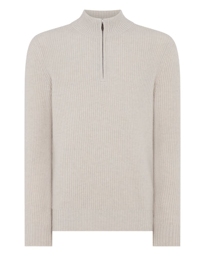N.Peal Men's Ribbed Half Zip Cashmere Jumper Arctic Grey Melange