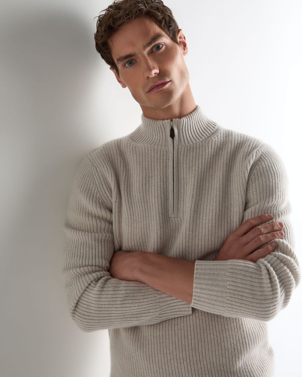 Men's Ribbed Half Zip Cashmere Jumper 6