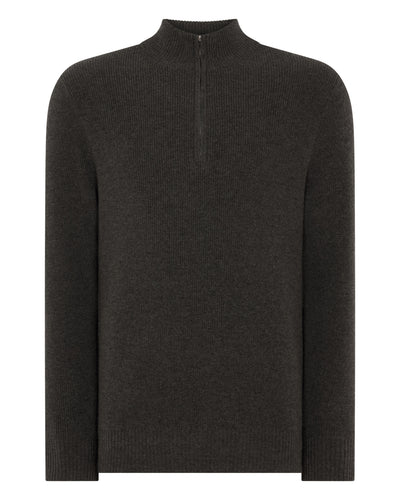 N.Peal Men's Ribbed Half Zip Cashmere Jumper Grey Moss
