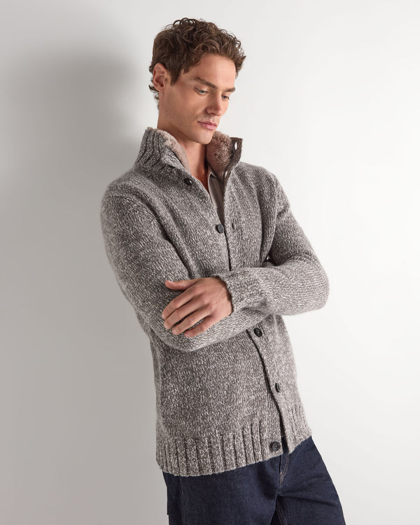 Men's Button Through Cashmere Cardigan With Fur Trim 1