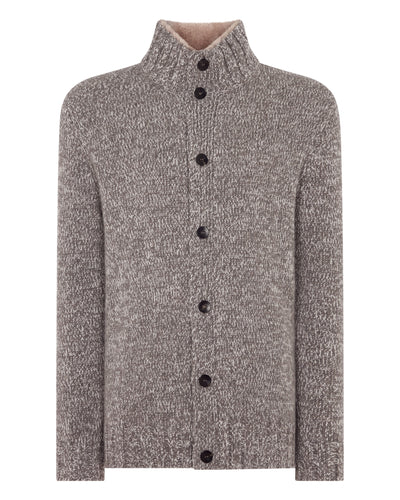 N.Peal Men's Button Through Cashmere Cardigan With Fur Trim Soft Truffle Brown Melange