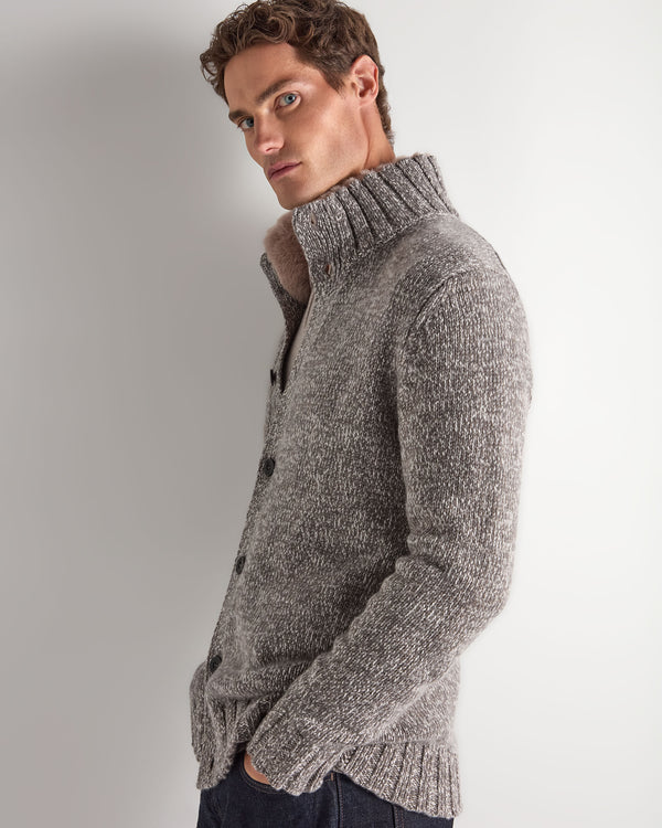 Men's Button Through Cashmere Cardigan With Fur Trim 6