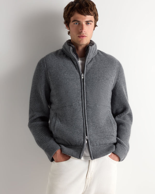 Men's Mall Padded Cashmere Jacket With Fur Trim Collar 1