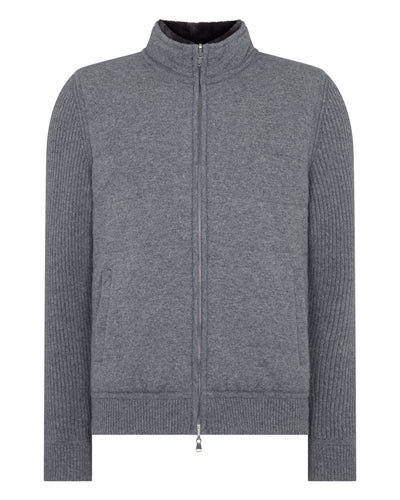 N.Peal Men's Mall Padded Cashmere Jacket With Fur Trim Collar Elephant Grey