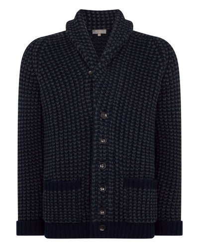 N.Peal Men's Textured Kensington Cashmere Cardigan Navy Blue