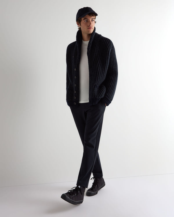N.Peal Men's Textured Kensington Cashmere Cardigan Navy Blue
