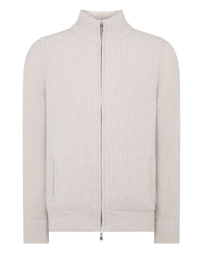 N.Peal Men's Ribbed Fur Lined Cashmere Jacket Pebble Grey
