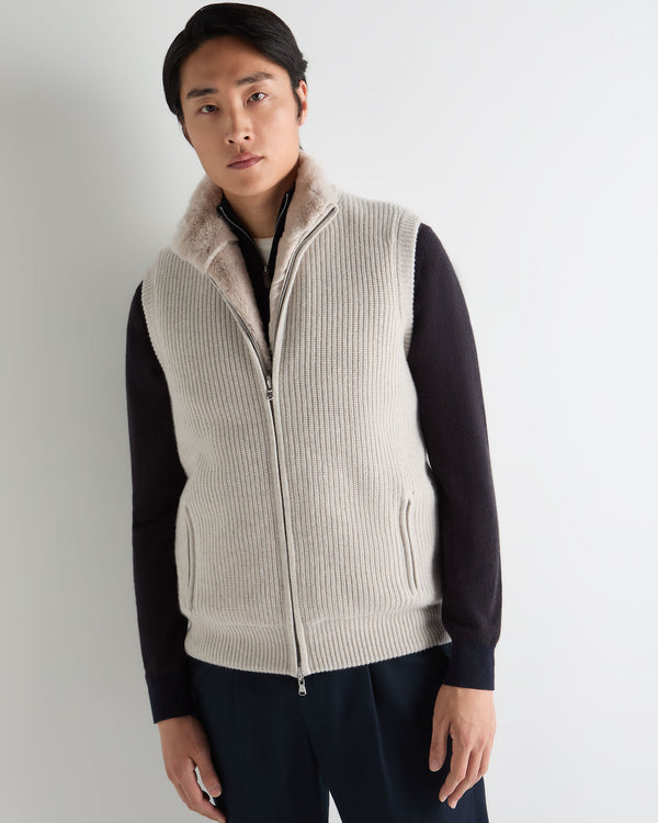 Men's Ribbed Fur Lined Cashmere Gilet 1