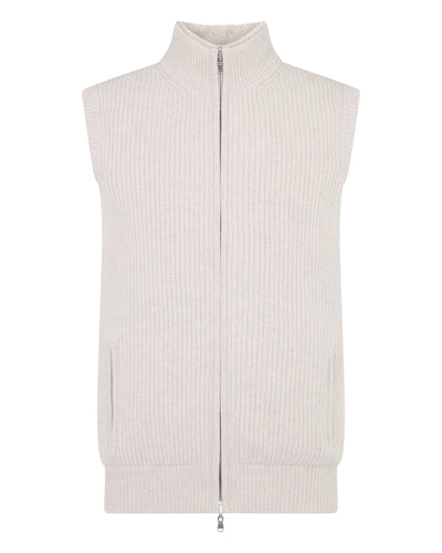 N.Peal Men's Ribbed Fur Lined Cashmere Gilet Pebble Grey