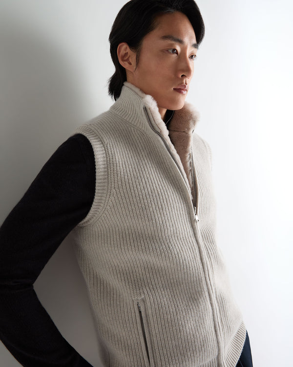 Men's Ribbed Fur Lined Cashmere Gilet 5