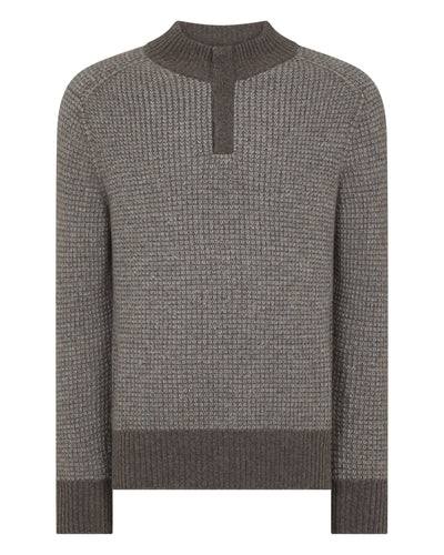 N.Peal Men's Waffle Knit Half Button Cashmere Jumper Biscotti Brown