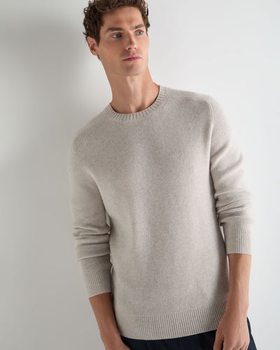 N.Peal Men's English Rib Raglan Cashmere Jumper Pebble Grey