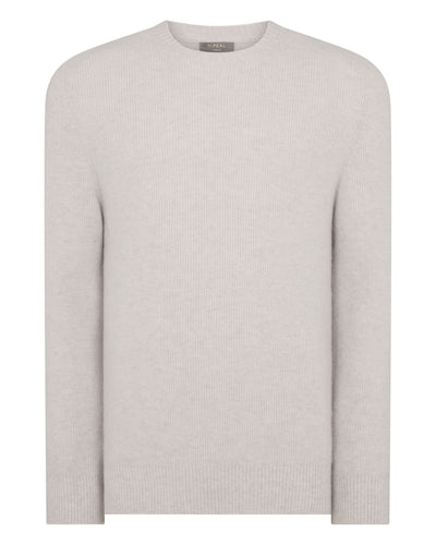 N.Peal Men's English Rib Raglan Cashmere Jumper Pebble Grey