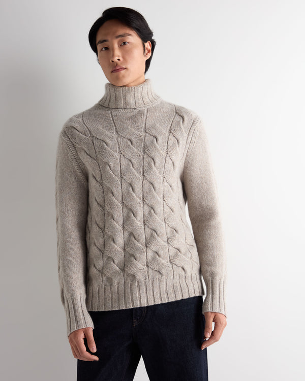 Men's Heavyweight Cable Roll Neck Cashmere Jumper 7