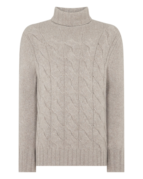 Men's Heavyweight Cable Roll Neck Cashmere Jumper 2