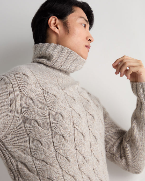 Men's Heavyweight Cable Roll Neck Cashmere Jumper 6