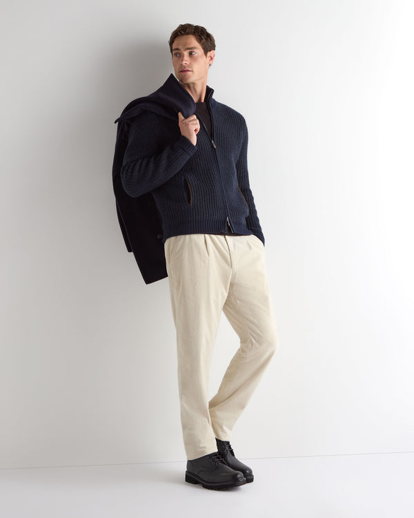 Men's Waffle Knit Full Zip Cashmere Jumper 3