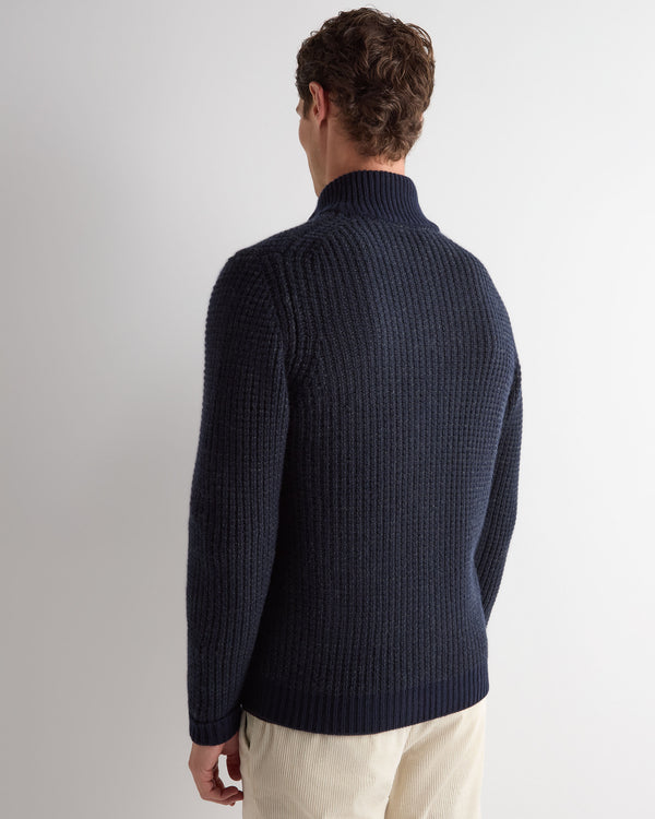 Men's Waffle Knit Full Zip Cashmere Jumper 4