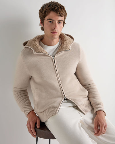 N.Peal Men's Cashmere Shearling Jacket Ecru White