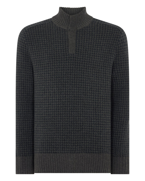 Men's Houndstooth Half Button Cashmere Jumper  2