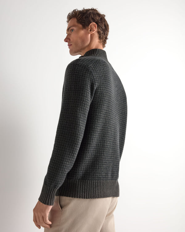 Men's Houndstooth Half Button Cashmere Jumper  4