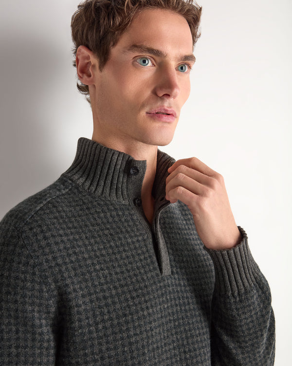Men's Houndstooth Half Button Cashmere Jumper  5