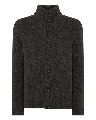 N.Peal Men's Cashmere Melange Button Cardigan With Fur Trim Grey Moss