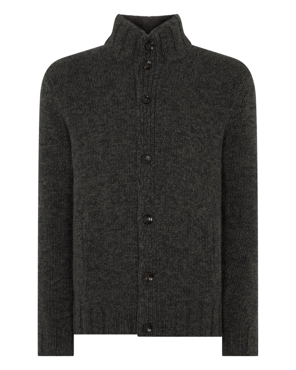 Men's Cashmere Melange Button Cardigan With Fur Trim  2