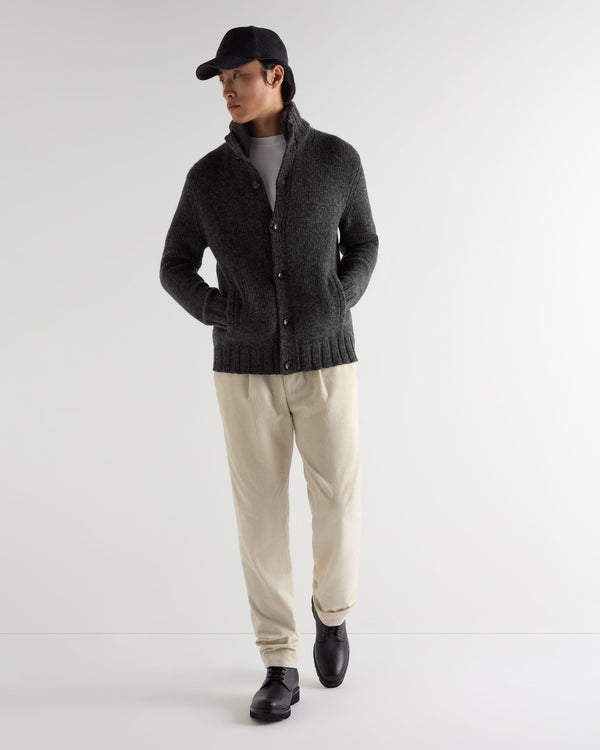 Men's Cashmere Melange Button Cardigan With Fur Trim  3