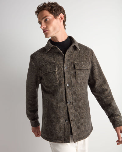 N.Peal Men's Cashmere Herringbone Shacket Brown