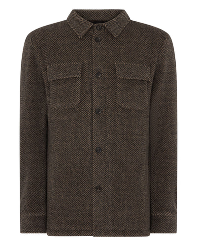 N.Peal Men's Cashmere Herringbone Shacket Brown