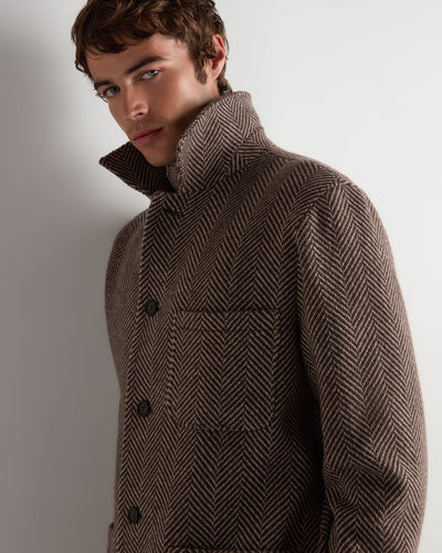 N.Peal Men's Herringbone Jacket Brown Herringbone