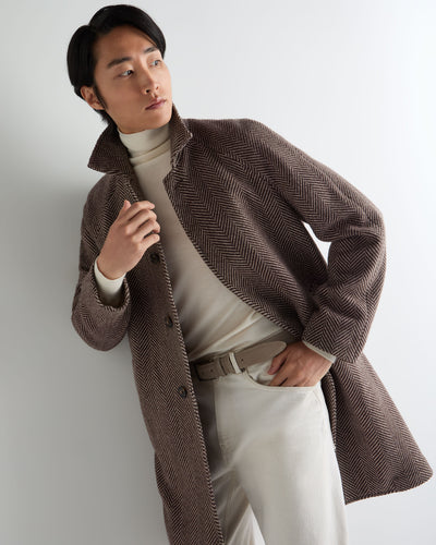 N.Peal Men's Herringbone Coat Brown Herringbone