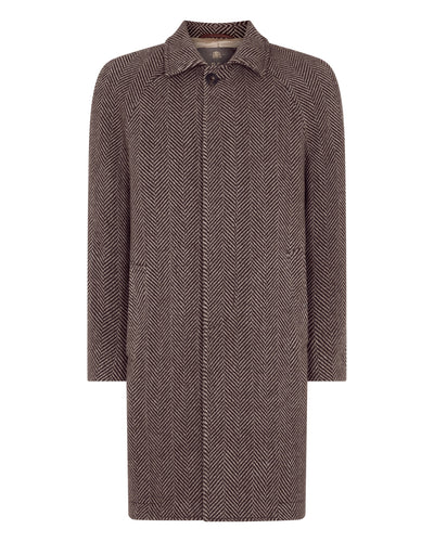 N.Peal Men's Herringbone Coat Brown Herringbone